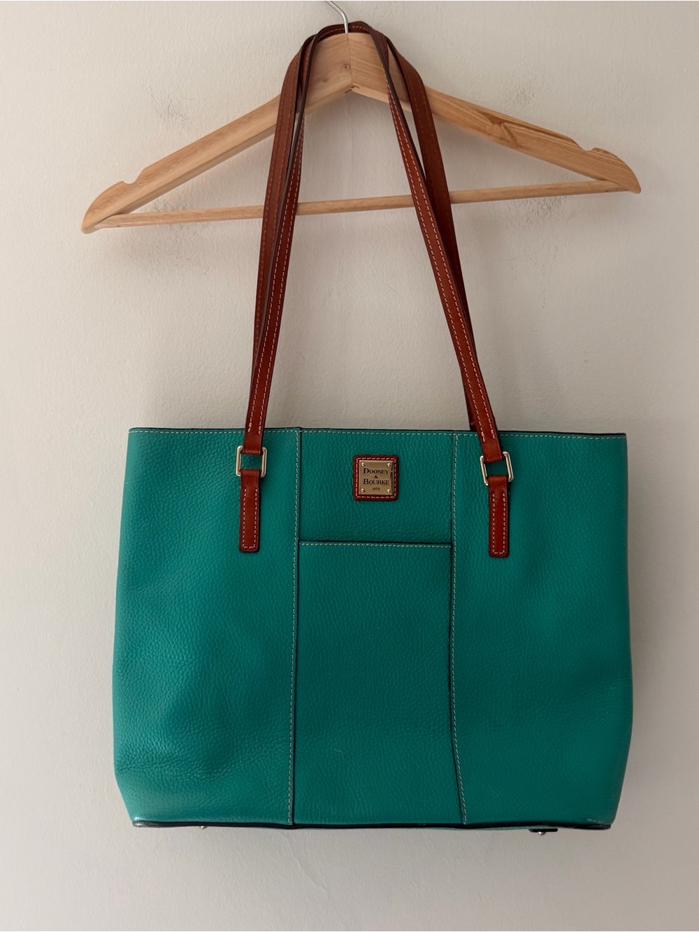 Dooney & Bourke Lexington Shopper Tote Bag Purse Leather Teal Green Pebbled